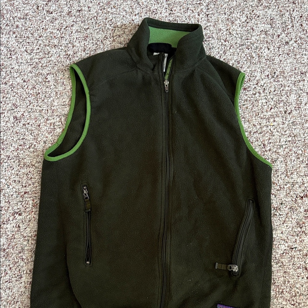 Patagonia Black and Green Fleece Vest